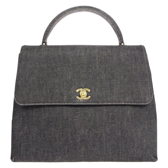 Chanel Black Denim Medium Top Handle Handbag 26591 - Picture 1 of 13